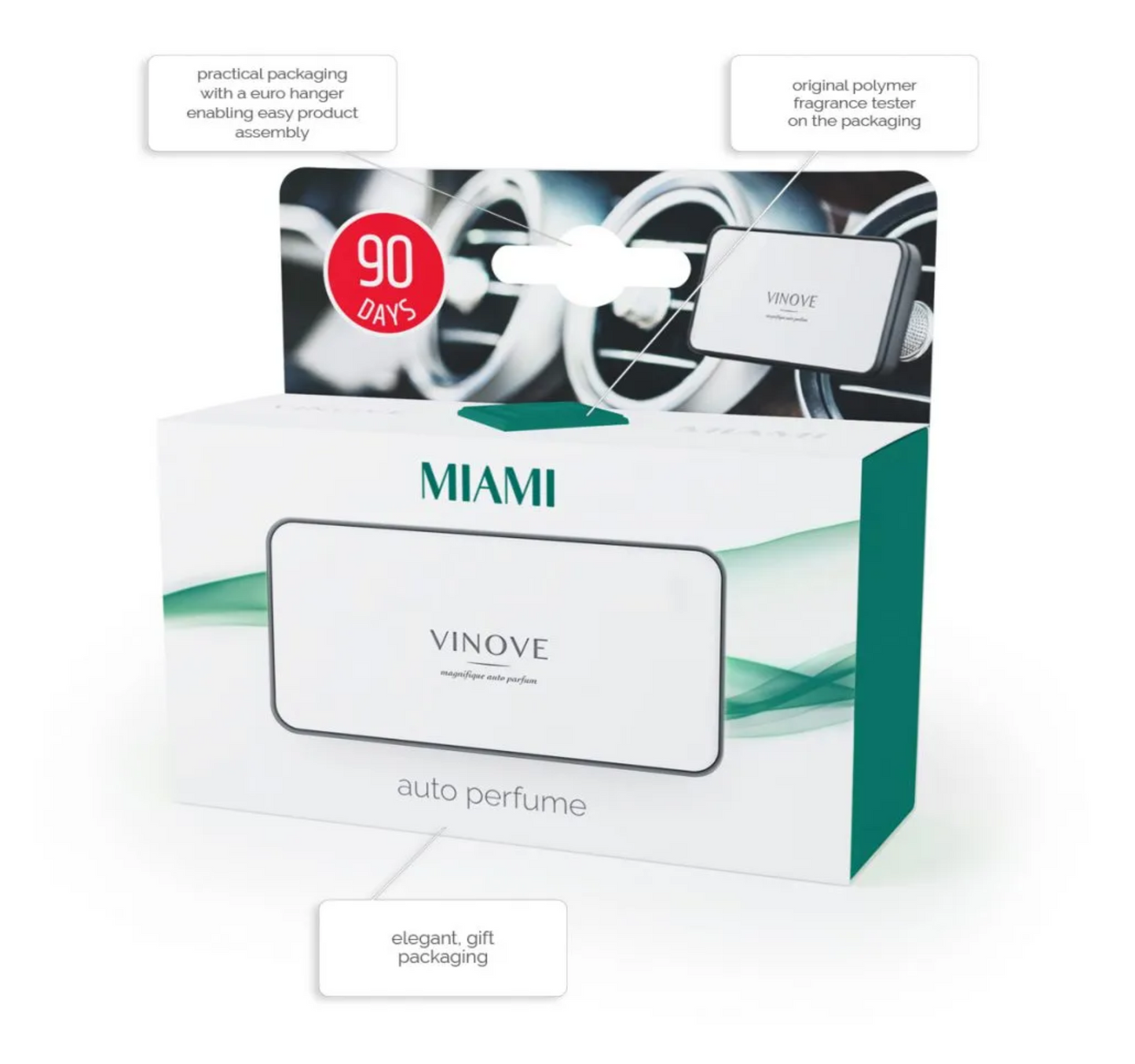 VINOVE V01-17-MIAMI-ORIGINAL Natural Car Air Freshener, Non-Stop Car Fragrance, Luxury Car Perfume - Ideal Formula as Auto Air Freshener Keeps Car Interior Refreshing