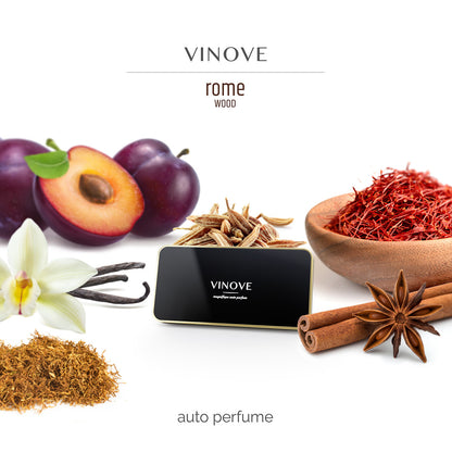 VINOVE V02-10-ROME-WOOD Natural Car Air Freshener, Non-Stop Car Fragrance, Luxury Car Perfume - Ideal Formula as Auto Air Freshener Keeps Car Interior Refreshing